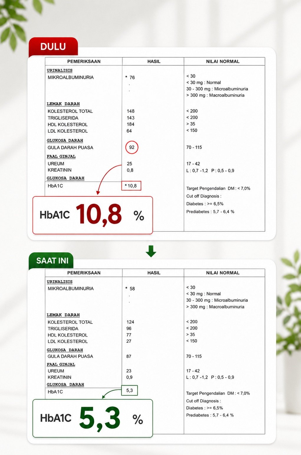 Hasil Lab HbA1c Sri K. Sebelum dan Sesudah Konsumsi Diaberis